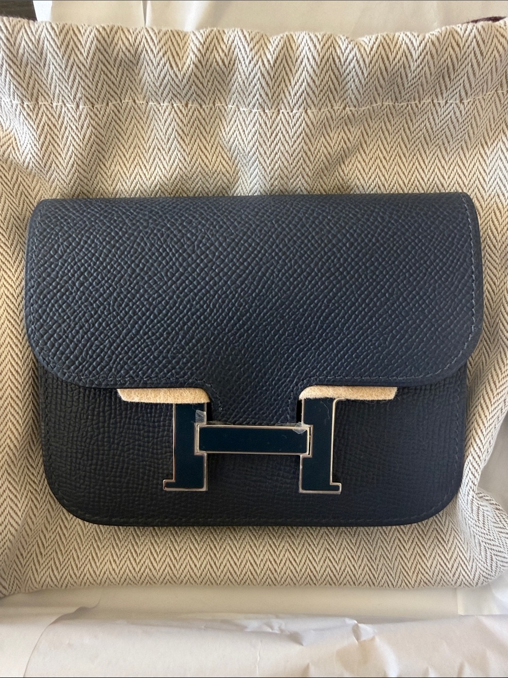 Hermes La Maison Navy Constance Slim Wallet